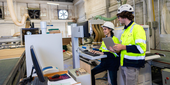 Engineer team operate work cutter machine